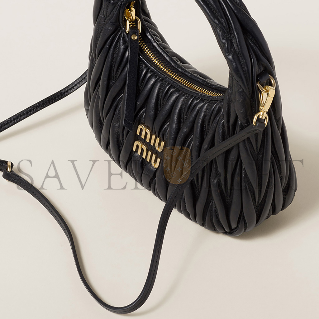 MIU MIU WANDER MATELASSÉ NAPPA LEATHER HOBO BAG 5BC125 (20*17*6cm)